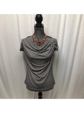 Worthington Black White Polka Dot Stretch Top Womens Size Medium Cowl Neckline